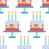 Seamless Birthday Cake Pattern with Candles and Colorful Design vector