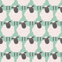 Seamless Pattern of Cute Cartoon Sheep in a Minimalist Style on a Green Background vector