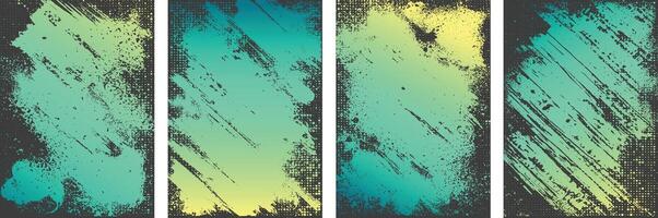 Set of abstract neon green Grunge texture background Brochure cover template design vector