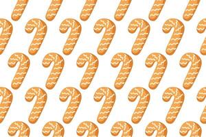 A festive pattern of orange candy canes decorated with white swirls on a light background vector