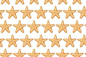 Star-shaped cookies with decorations arranged in a repeating pattern on a white background vector