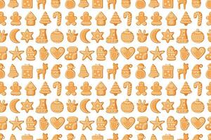 Pattern of festive gingerbread cookies displayed on a white background during winter celebrations vector