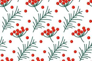 Decorative winter pattern featuring red berries and green leaves on a white background vector
