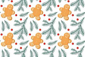 Gingerbread cookies and pine branches create a festive holiday pattern in a cheerful arrangement vector