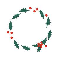 Festive holiday wreath adorned with holly leaves and red berries on a white background vector