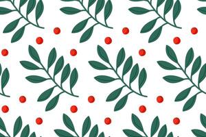 Bright red berries and green leaves create a cheerful pattern on a white background vector
