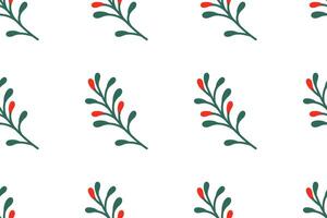 Decorative botanical pattern featuring red berries and green leaves on a white background vector