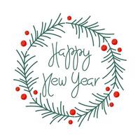 Festive New Year wreath design featuring pine branches and cheerful greeting vector