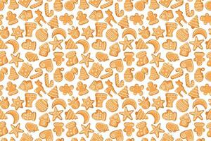 Festive patterned background featuring gingerbread cookies and holiday-themed shapes vector