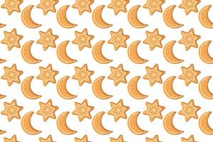 Decorative pattern featuring orange stars and crescent moons on a white background vector