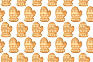 Festive cookie pattern featuring gingerbread mittens with snowflake designs in bright colors vector