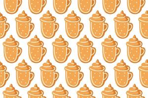 A decorative pattern of creamy orange beverages with whipped topping on a white background vector