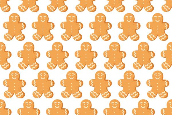 Gingerbread cookie pattern on a white background, perfect for festive decorations and crafts