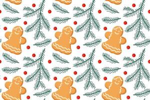 Gingerbread men and festive branches create a cheerful holiday pattern filled with joy vector