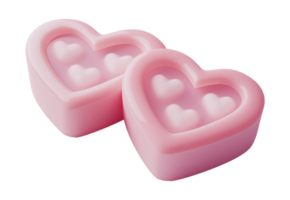Pink heart-shaped soap bars with embedded hearts image isolated transparent. Valentines day cosmetics cut out . Heartshaped gift soapbars cutout element object photography png