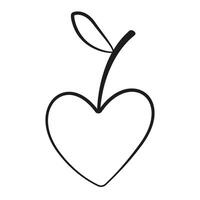 heart shaped cherry doodle style. Hand drawn black and white isolated logo. cherry line art. Design element for web graphic design poster tattoo. Coloring page art therapy. illustration vector