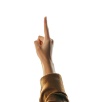 Back view of female hand pointing upward, showing gesture for direction or indication isolated on transparent background png