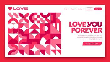 Valentine day landing page template, menu layout vector