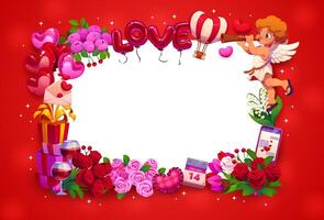 Valentine day frame with cherub cupid characters vector
