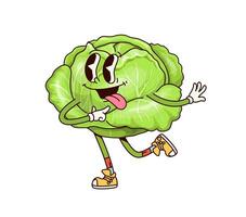 Groovy cabbage vegetable character with retro vibe vector