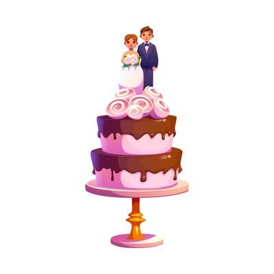 Wedding cake with bride and bridegroom figures