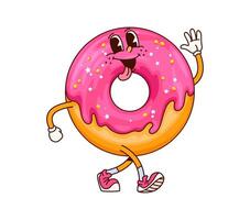 Groovy cartoon donut dessert funny character vector