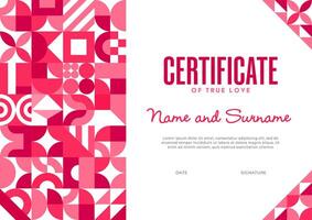 Certificate with valentines day geometric patterns vector