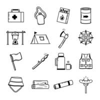 Collection Set of Camping Illustration Icons in Doodle Style, Collection of Hand Drawn Hiking Elements vector