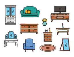 Set of Furniture Illustrations in Doodle Style, Collection of Furniture Element vector
