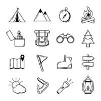Set of Camping Illustration Icons in Doodle Style vector
