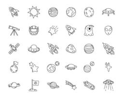 Set of Outer Space Illustration Icons in Doodle Style, Collection of Hand Drawn Outer Space Elements vector