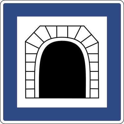 Road sign tunnel. Warns that there is a tunnel ahead where natural light may be reduced, visibility may be limited or traffic conditions may change.