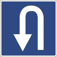 Road sign place for U turn. Information sign indicates the section of the road where it is allowed to make a U-turn for vehicles. The exact place where it is allowed to make a safe U turn. vector