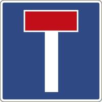Road sign dead end. Information sign warns drivers that the road has no through passage. Indicates that the road ends in a dead end and has no exit to other streets or highways. vector