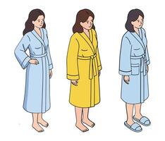 set of 3 isometric woman in a robe isolated object vector
