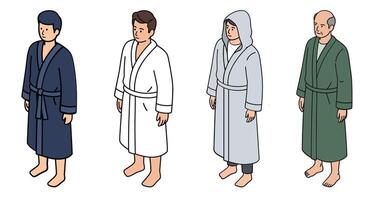 set of 4 isometric man in a robe isolated object vector