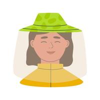 Insect prevention. Mosquitoes bite protection concept. Woman in protective net. Beekeeper in hat with net. Flat illustration isolated on white background. vector