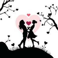 Two people are standing in front of a heart with hearts vector