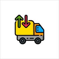 A truck with an arrow pointing up and a red arrow pointing down vector