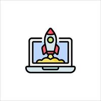 A laptop with a rocket on top of it vector