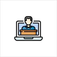A man sitting at a computer with a laptop icon vector