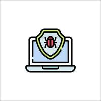 A laptop with a shield and a bug icon vector