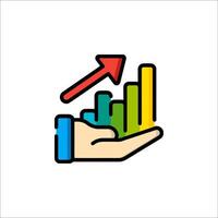 A hand holding a graph bar with an arrow pointing up vector