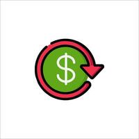 Dollar sign icon in a circle with a green arrow pointing up vector