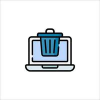 A laptop with a trash can icon on it vector