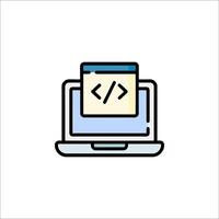 A laptop with a code symbol on it vector