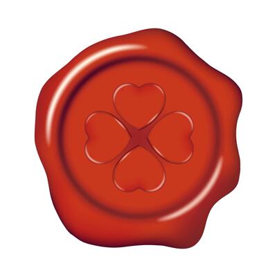 Wax seal stamp mockup. Red color hearts sealing wax stamp decorative element. Elegant vintage sign clip art for invitation, cards, letters, calligraphy design.