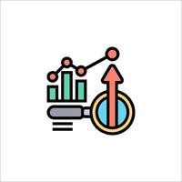 An icon of a magnifying glass and a graph vector