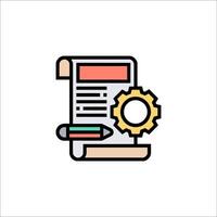 A document with gears and a clock icon vector