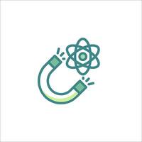 An atom symbol with a magnet and a green arrow vector